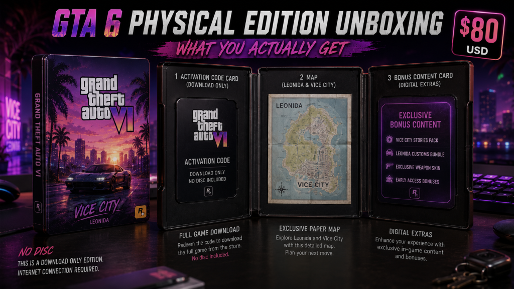 GTA 6 physical edition unboxing steelbook activation code card no disc paper map 80 dollars what you actually get