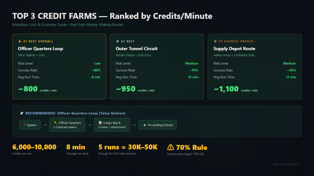 Marathon best credit farm routes comparison table - Talos Station, Vestan Deeps, Helios Array, Eos Chasm