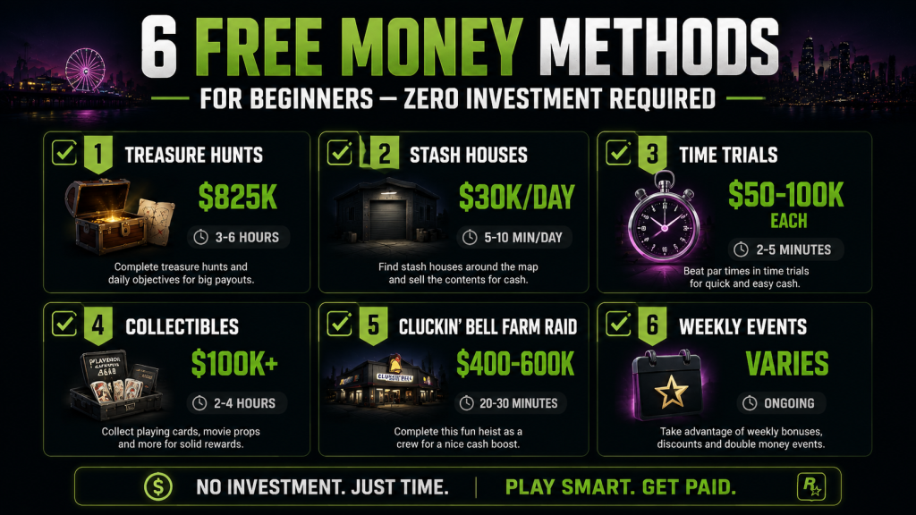 Six free money-making methods for GTA Online beginners with estimated payouts and time required
