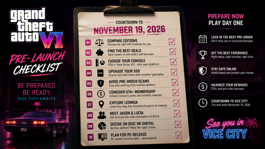 GTA 6 pre-launch checklist 10 tasks countdown to November 19 2026