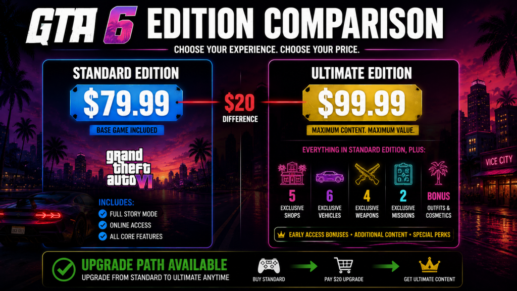 GTA 6 standard 79.99 vs ultimate 99.99 edition price comparison