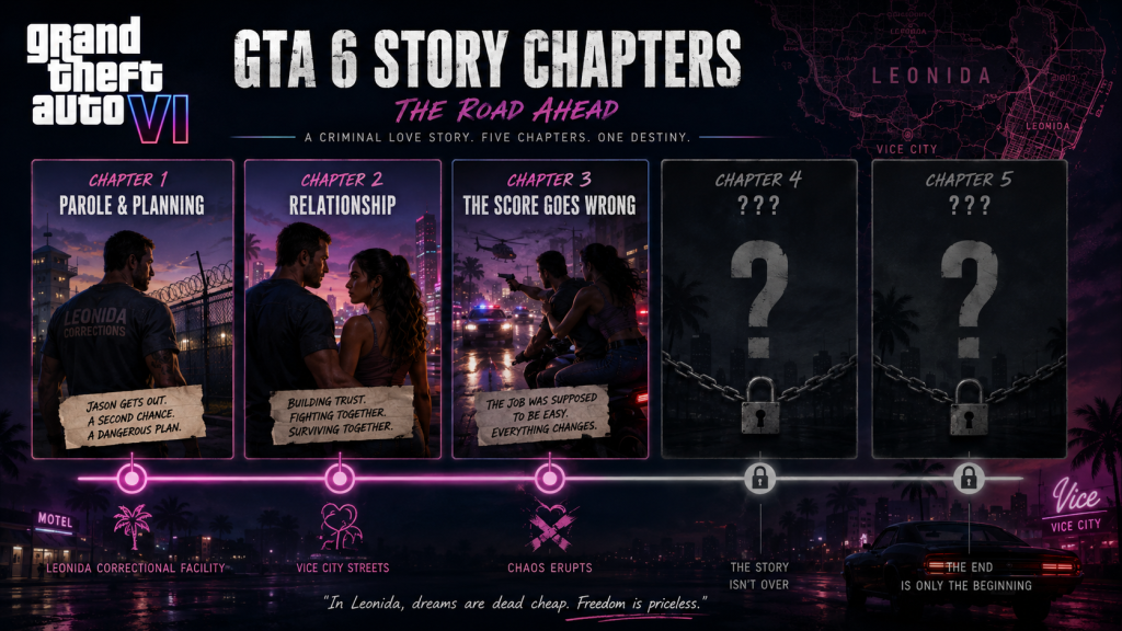 GTA 6 story five chapter structure with unknown ending